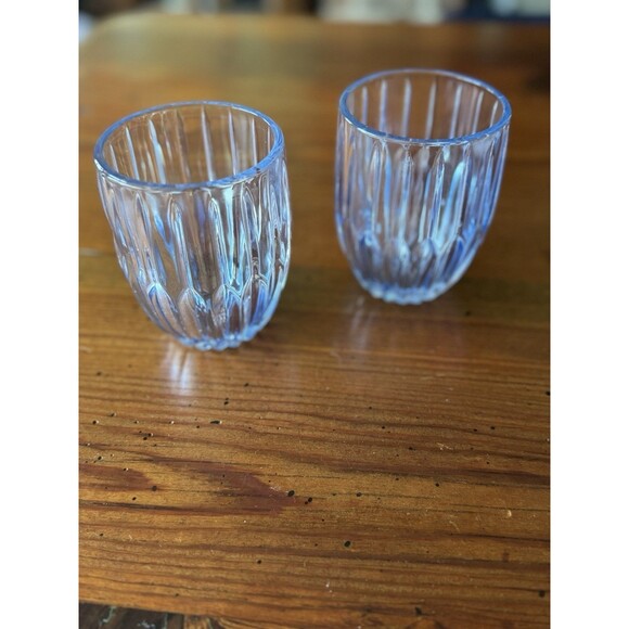 2 4” Blue Tinted Glass Tumblers Heavy Bottomed Catch Light Beautifully - Picture 2 of 9